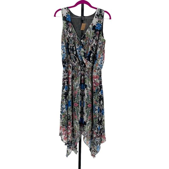 Robert Louis Womens Handkerchief Midi Floral Dress size M Flowy Faux Wrap Fairy - Picture 2 of 8